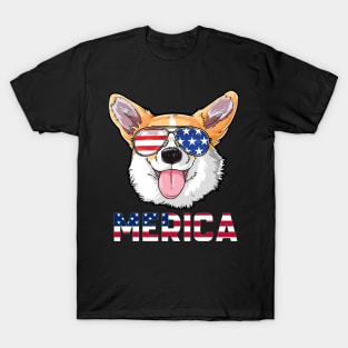 Merica Corgi Dog American Flag 4th Of July T-Shirt